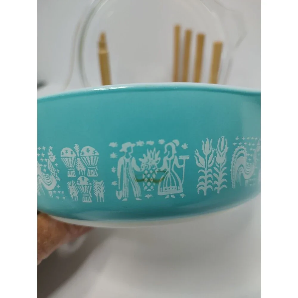 Vintage Pyrex 471 Amish Butterprint Turquoise Casserole 470-C Lid